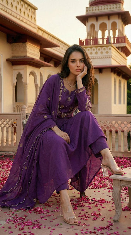 Chanderi Silk Embroidered Co-Ord Set With Organza Dupatta