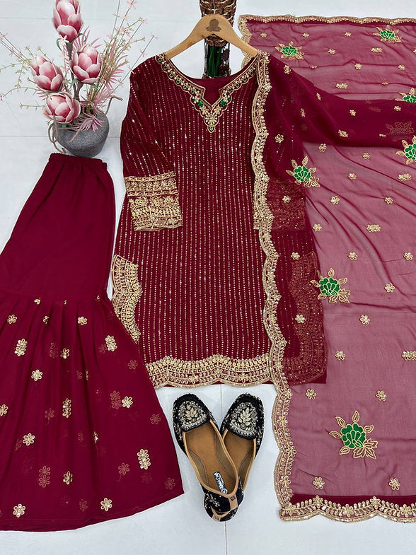 Heavy Embroidery Sequence Work Suit