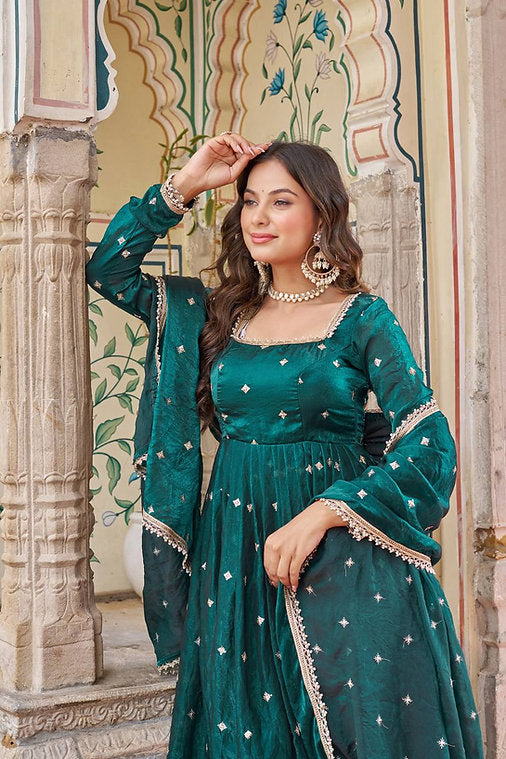 Nayab Green Fendi Silk Suit Set