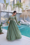Silver Crunchy Beads Embroidery Gown