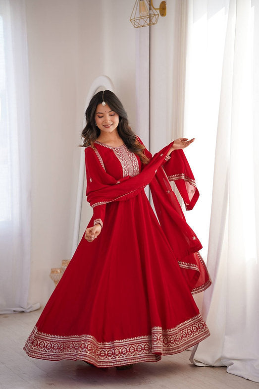 Pure Vichitra Silk Fully Flare Gown