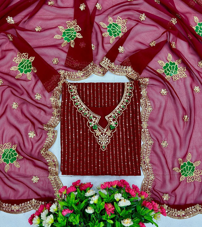 Heavy Embroidery Sequence Work Suit