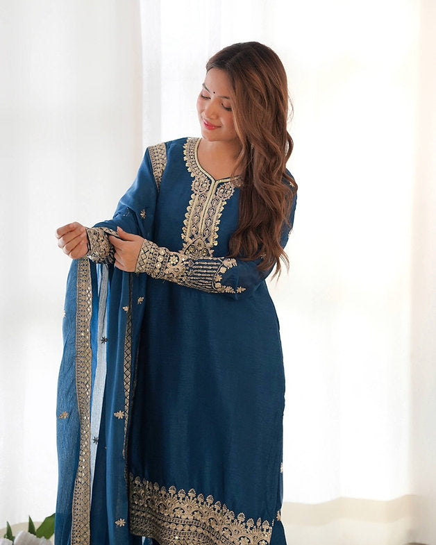 Pure Chinon Embroidery Kurta Set