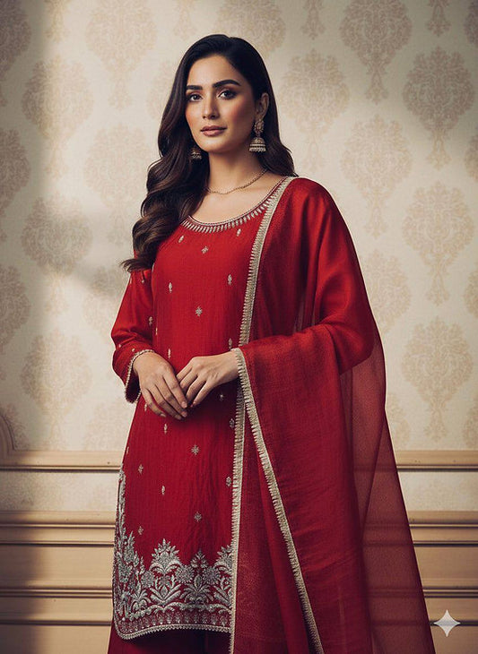Sequence Embroidery Worked Top Palazzo And Dupatta