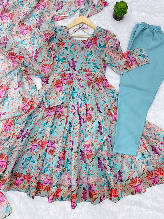 Aqua Bloom Anarkali