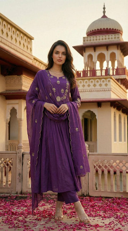 Chanderi Silk Embroidered Co-Ord Set With Organza Dupatta