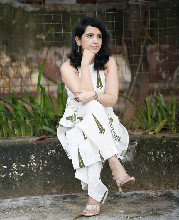 Premium Linen Cotton Block Print Kurti Set