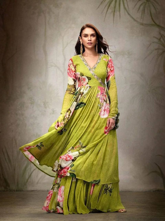 Aditi Rao Celebrity Inspired Floral Kurta Palazzo Set