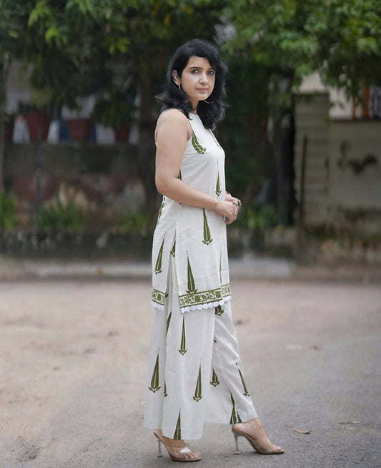 Premium Linen Cotton Block Print Kurti Set