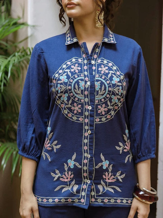 Premium Cotton Flex Embroidery Co-Ord Set