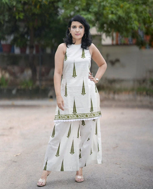 Premium Linen Cotton Block Print Kurti Set