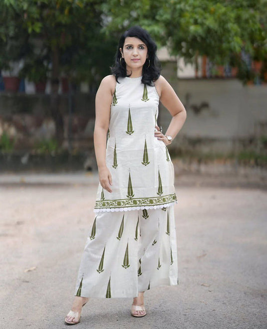 Premium Linen Cotton Block Print Kurti Set