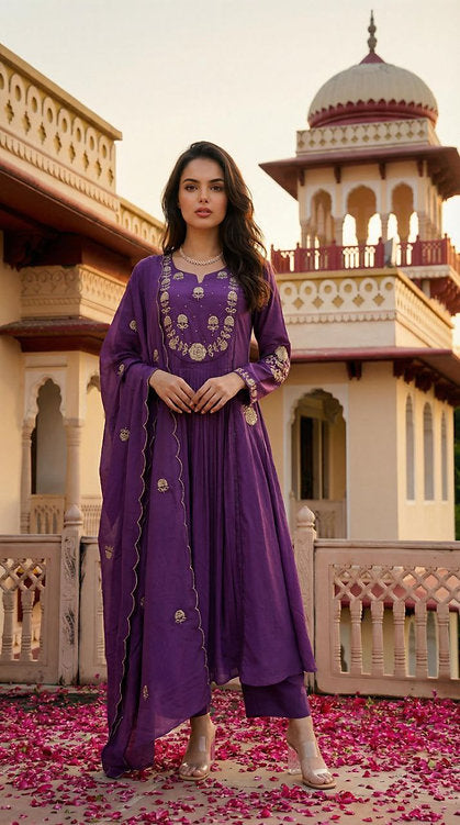 Chanderi Silk Embroidered Co-Ord Set With Organza Dupatta