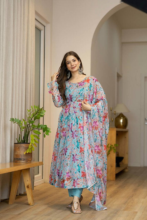 Aqua Bloom Anarkali