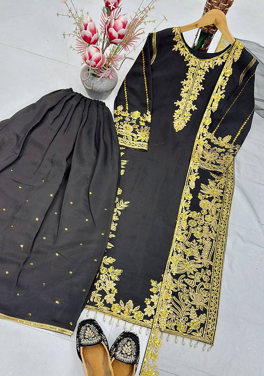 Designer Heavy Chine Sequence Embroidery 3 Piece Suit Set