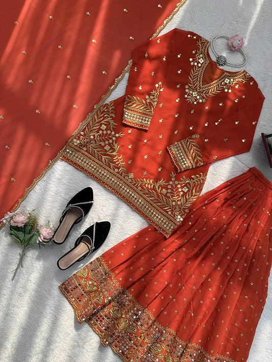 Designed Top Sharara And Dupatta Set (Heavy)