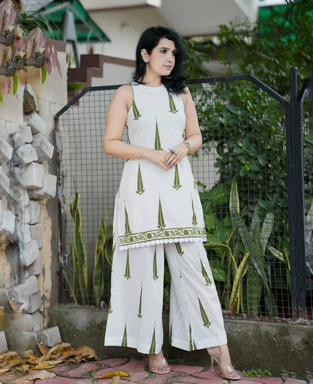 Premium Linen Cotton Block Print Kurti Set