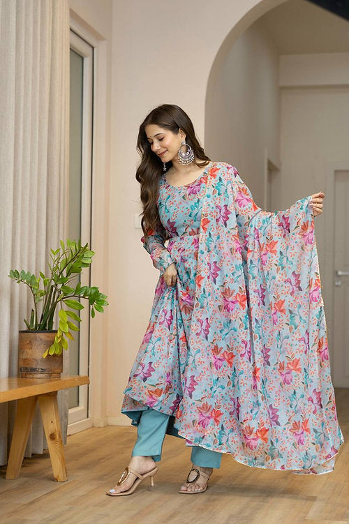 Aqua Bloom Anarkali