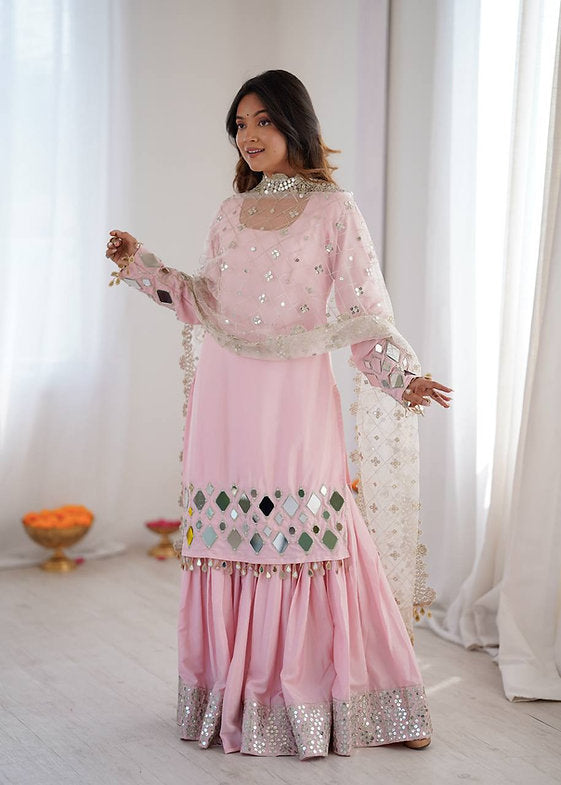 Designed Suit Sharara Dupatta Set (Premium)
