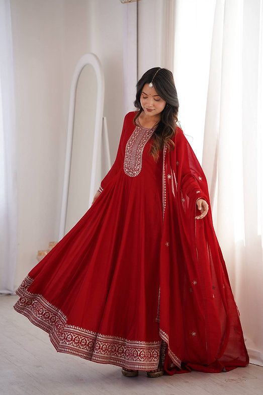 Pure Vichitra Silk Fully Flare Gown