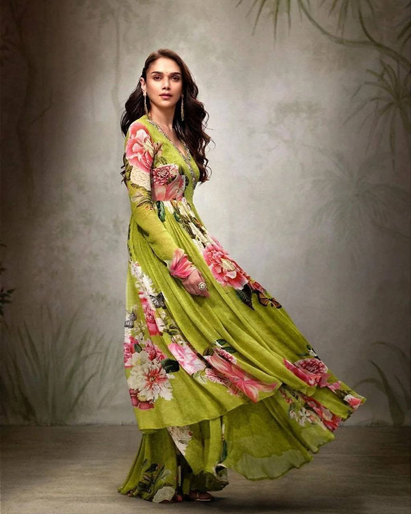 Aditi Rao Celebrity Inspired Floral Kurta Palazzo Set