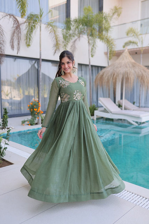 Silver Crunchy Beads Embroidery Gown
