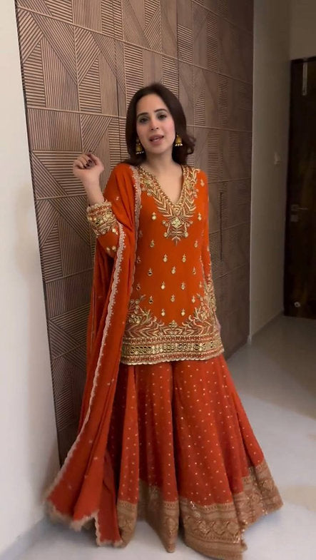 Designed Top Sharara And Dupatta Set (Heavy)