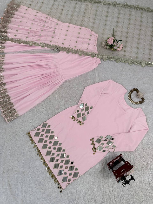 Designed Suit Sharara Dupatta Set (Premium)