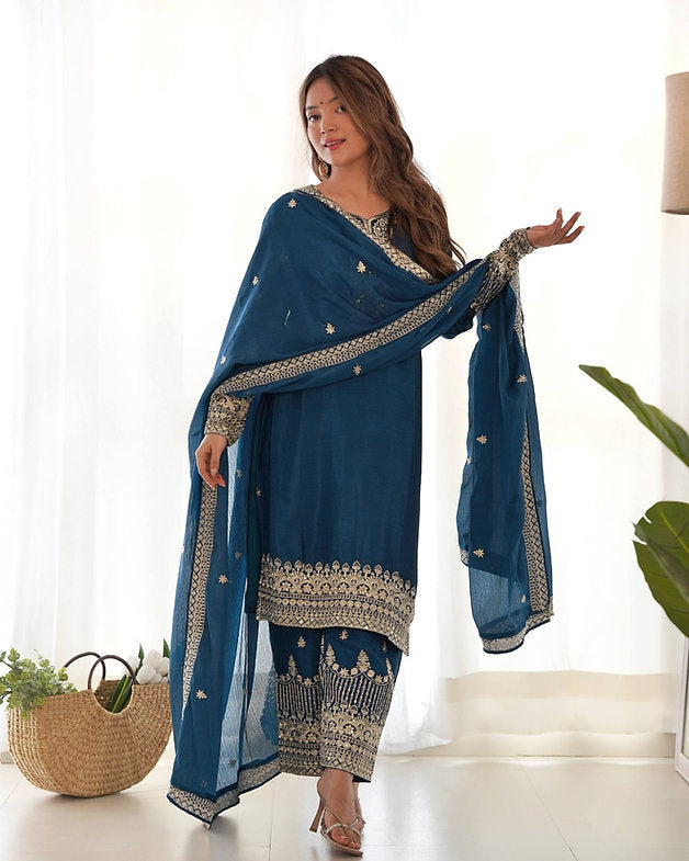 Pure Chinon Embroidery Kurta Set