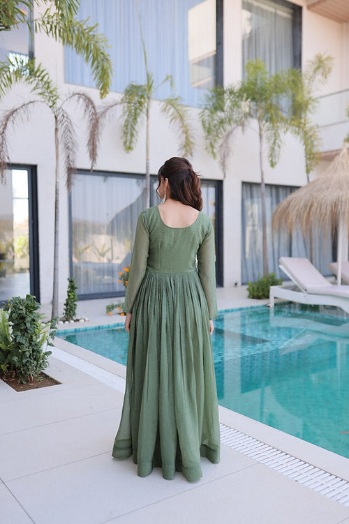 Silver Crunchy Beads Embroidery Gown