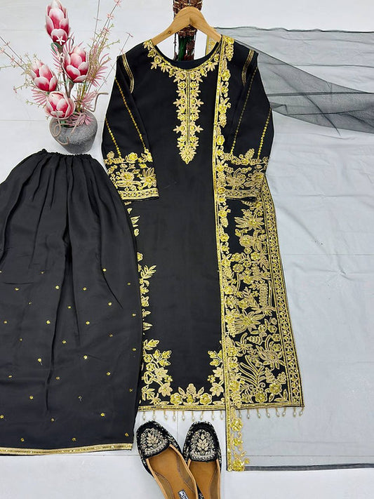 Designer Heavy Chine Sequence Embroidery 3 Piece Suit Set