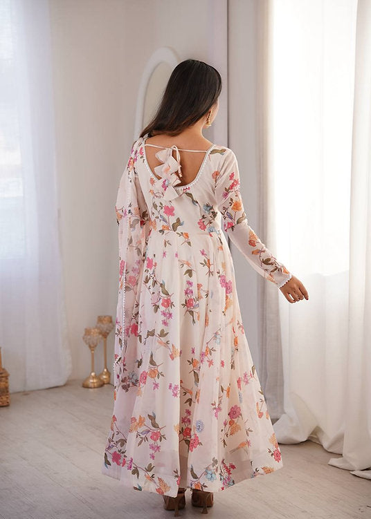 Printed Georgette Gown With Pant & Dupatta