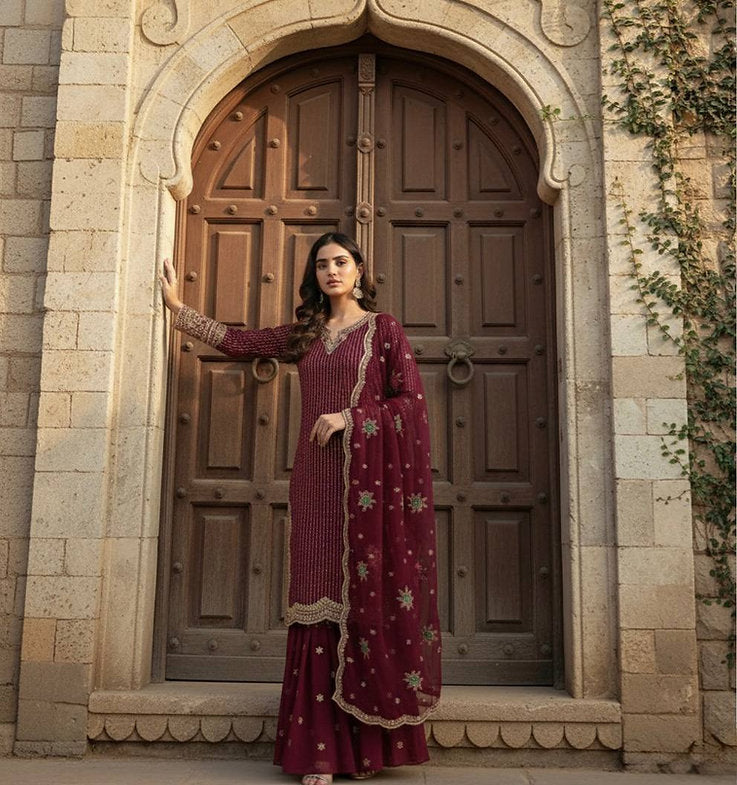 Heavy Embroidery Sequence Work Suit