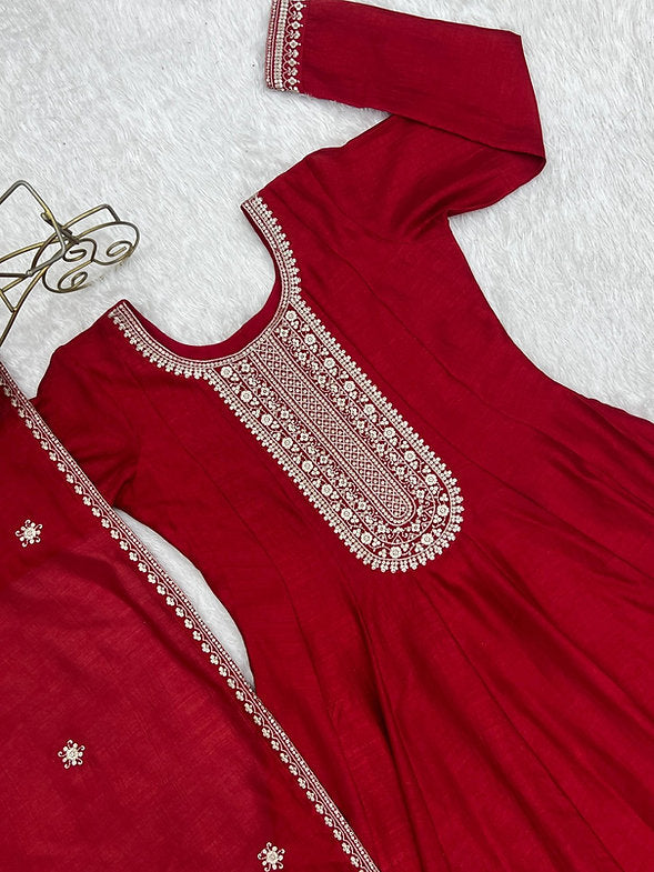 Pure Vichitra Silk Fully Flare Gown