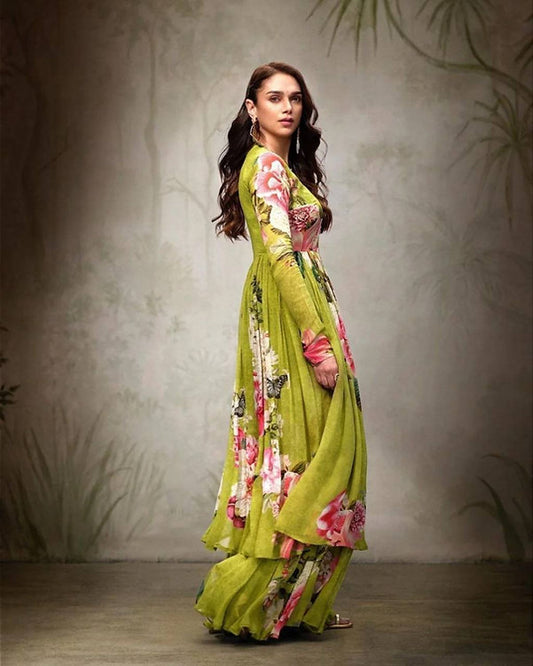 Aditi Rao Celebrity Inspired Floral Kurta Palazzo Set