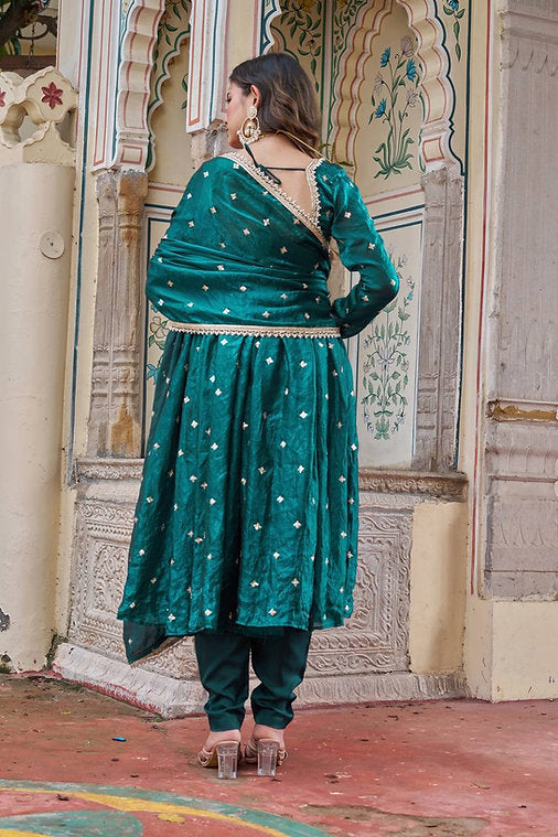 Nayab Green Fendi Silk Suit Set