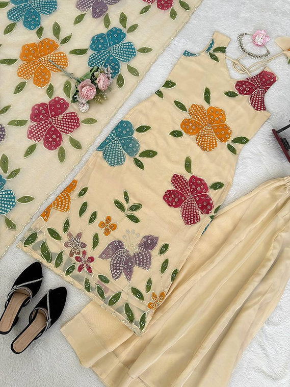 Brush Print Floral Suit
