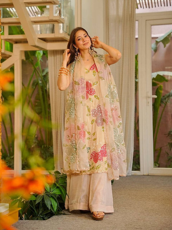 Brush Print Floral Suit