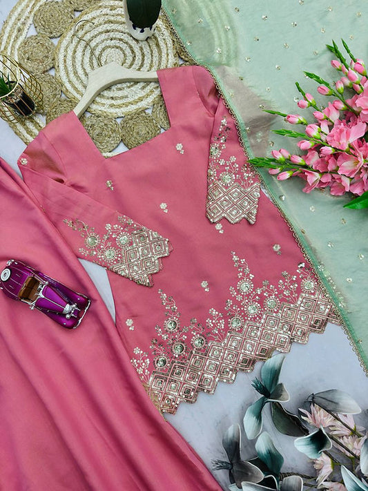 Heavy Shimmer Pink Silk Suit