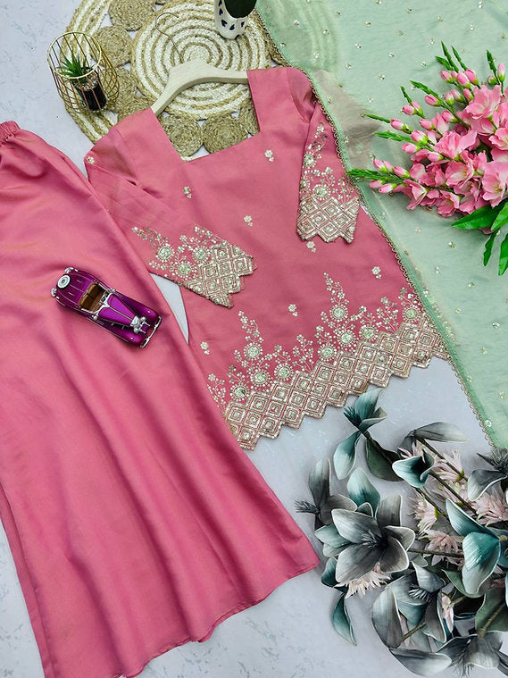 Heavy Shimmer Pink Silk Suit