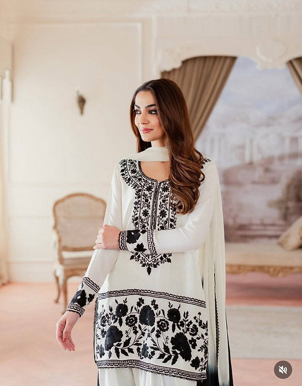 Trending Natural Crepe Top & Farshi Palazzo with dupatta