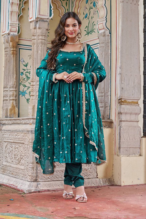 Nayab Green Fendi Silk Suit Set