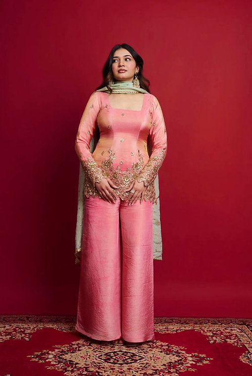 Heavy Shimmer Pink Silk Suit