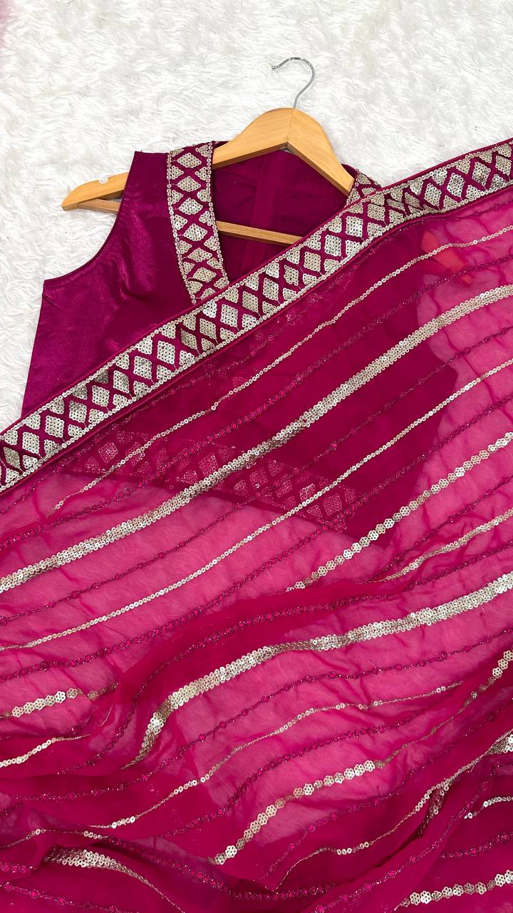 Rani Noor Sequin Georgette Saree