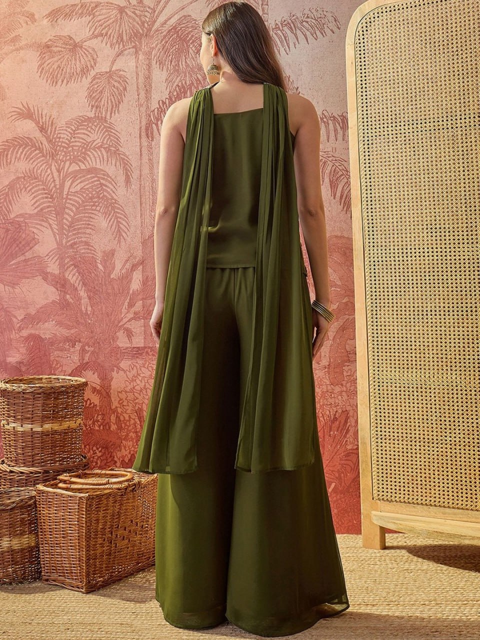 Olive Muse Embroidered Sharara Set