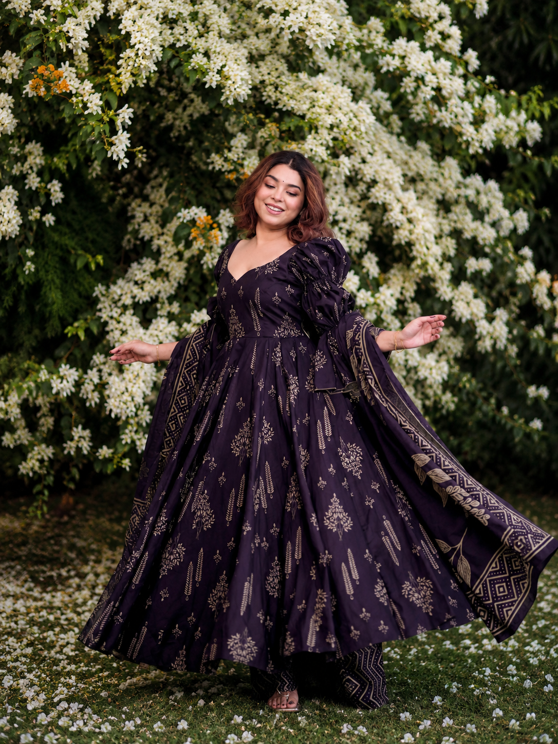 Deep Purple Anarkali Set