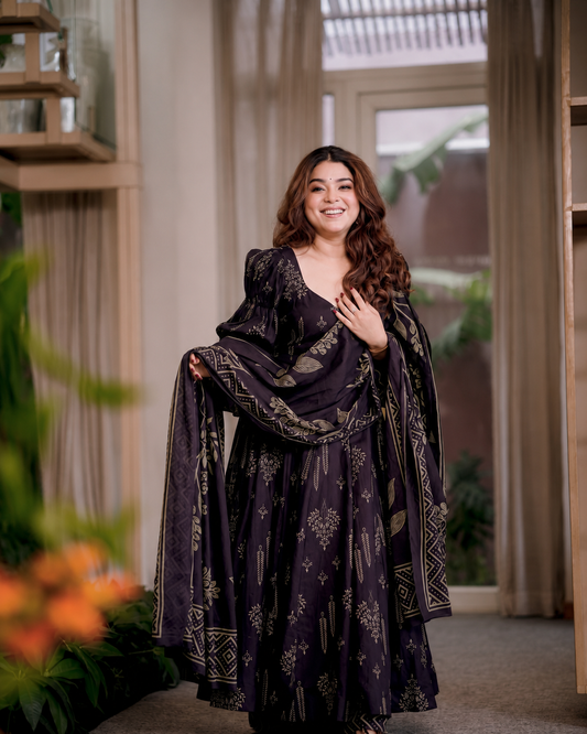 Deep Purple Anarkali Set
