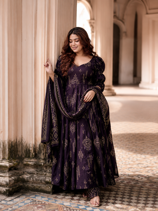 Deep Purple Anarkali Set
