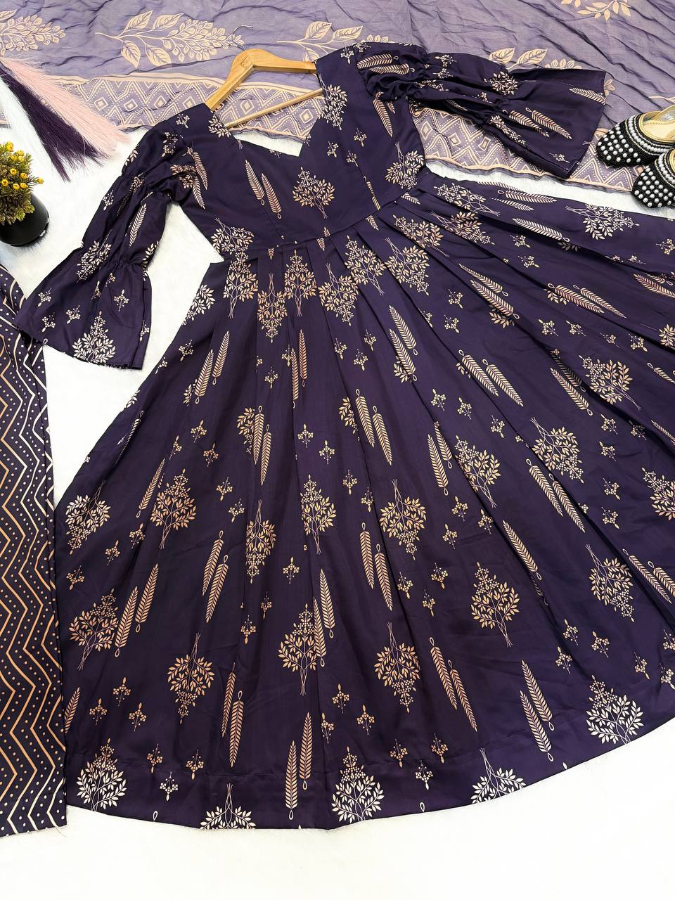 Deep Purple Anarkali Set