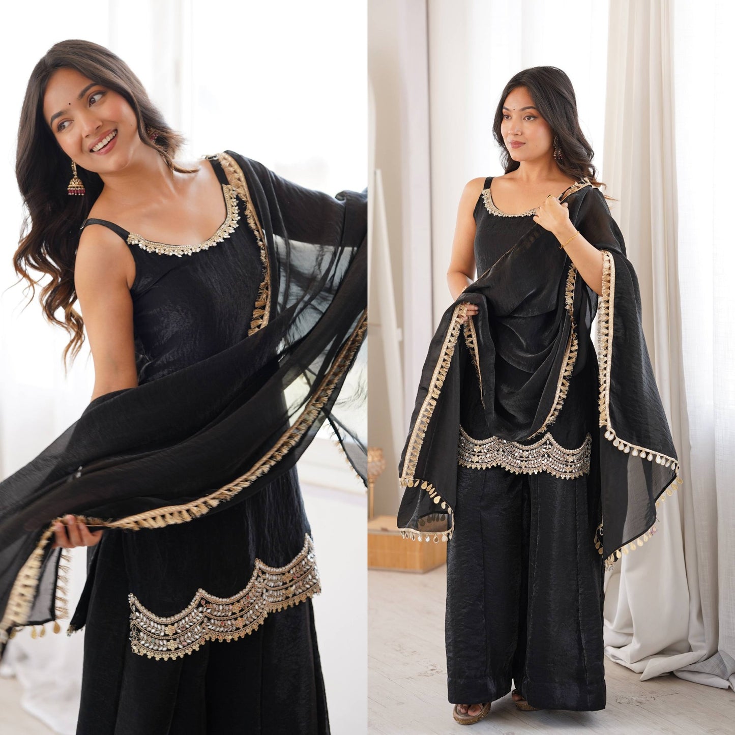 Black Aura Embellished Sharara Set